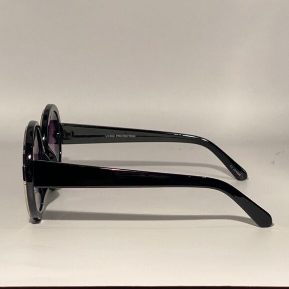 0542 Round Oversized Silver and Black Sunglasses New - Picture 3 of 9